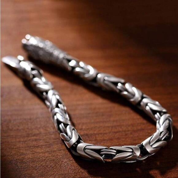 Stainless Steel Chain Link Bracelet, Mantra, Curb Hand Woven Engraved - Picture 3 of 4